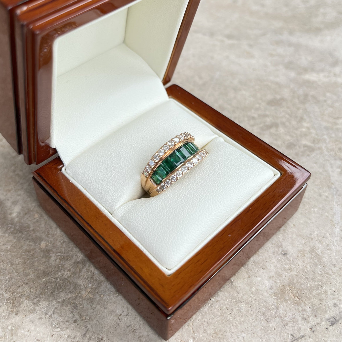 18CT Rose Gold Eight Stone Emerald and Diamond Dress Ring