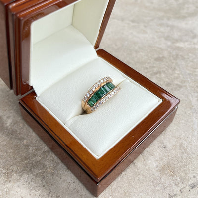 18CT Rose Gold Eight Stone Emerald and Diamond Dress Ring
