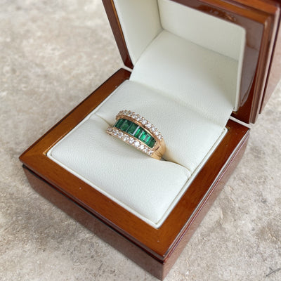 18CT Rose Gold Eight Stone Emerald and Diamond Dress Ring
