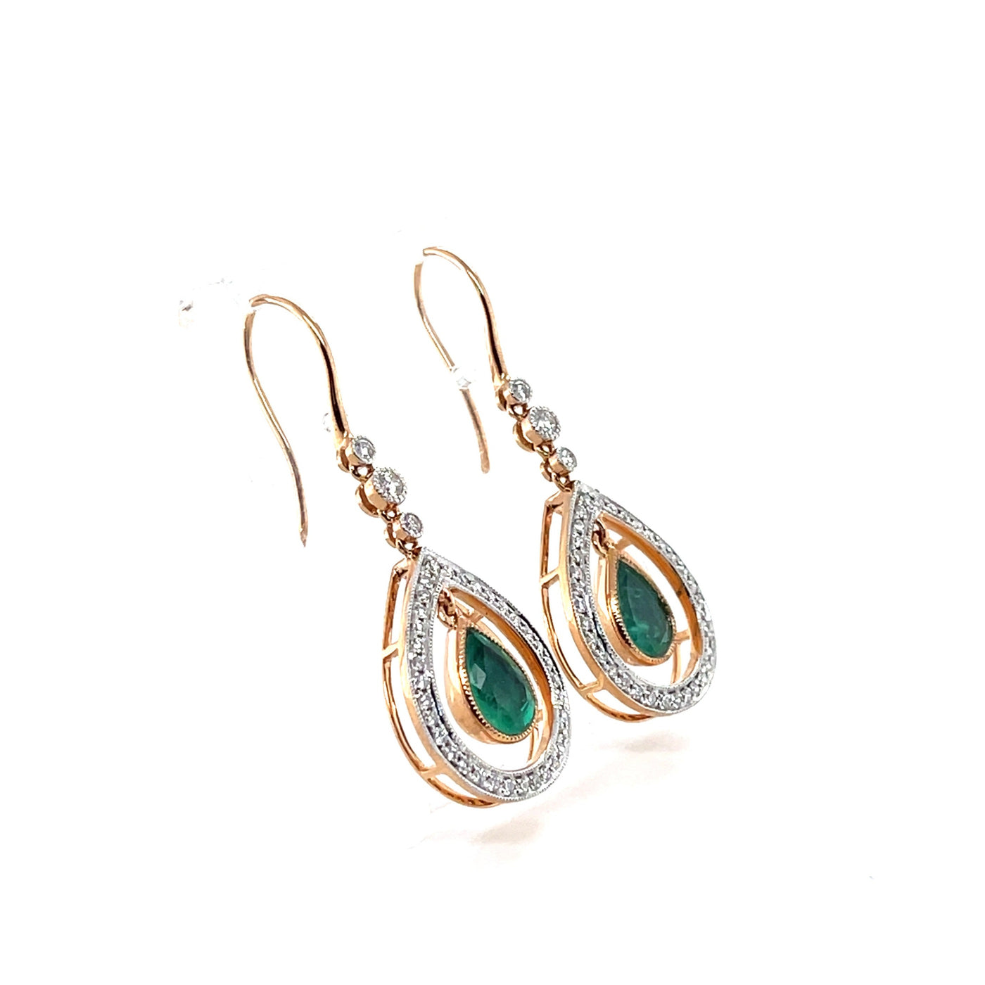 18CT Rose Gold Colombian Emerald and Diamond Earrings