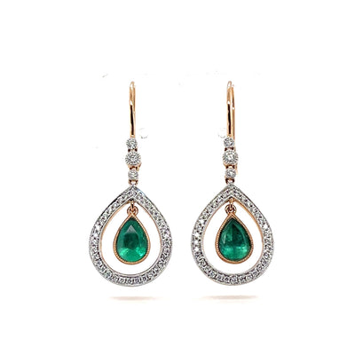 18CT Rose Gold Colombian Emerald and Diamond Earrings