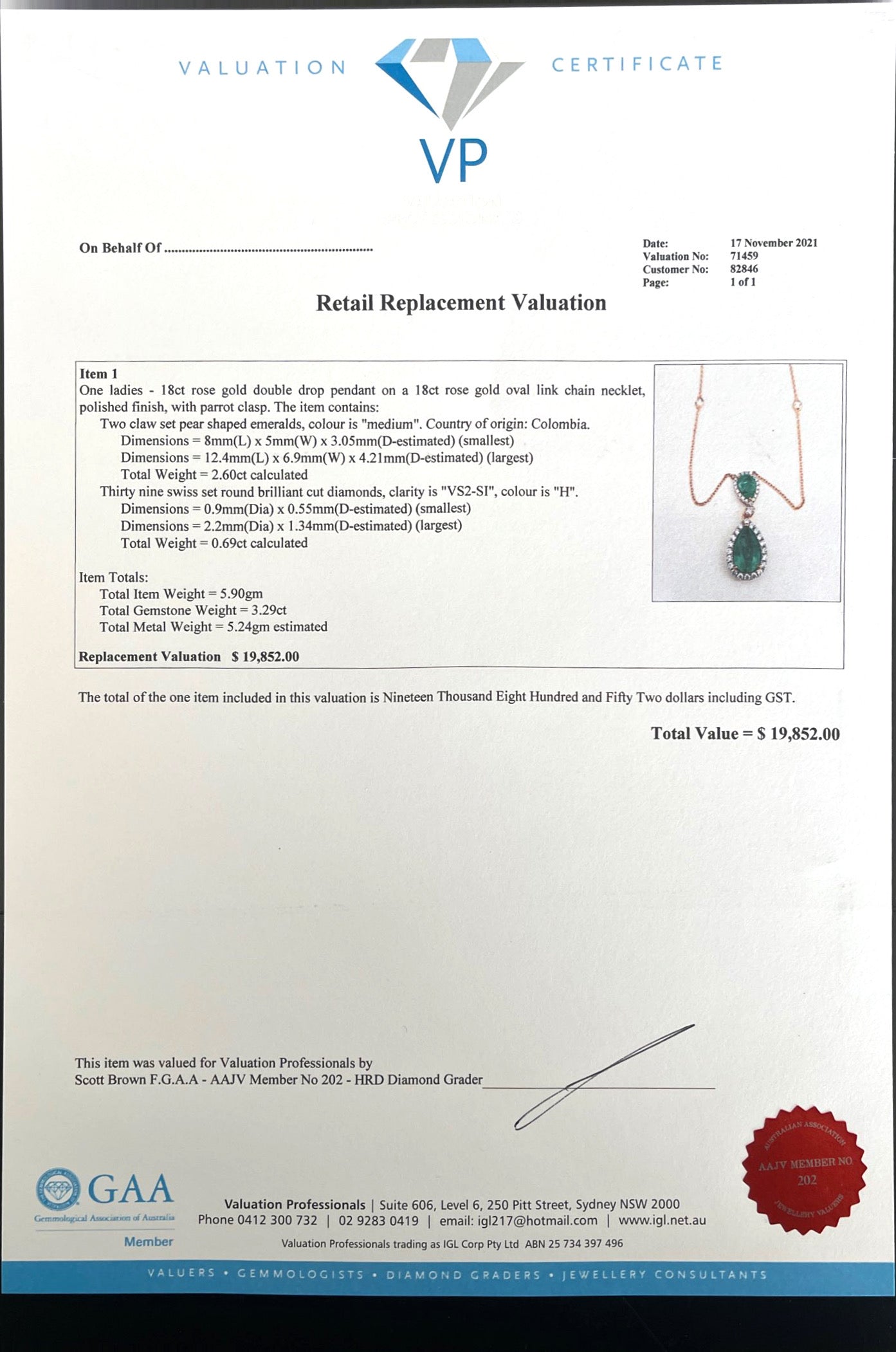 18CT Rose Gold Colombian Emerald and Diamond Necklace