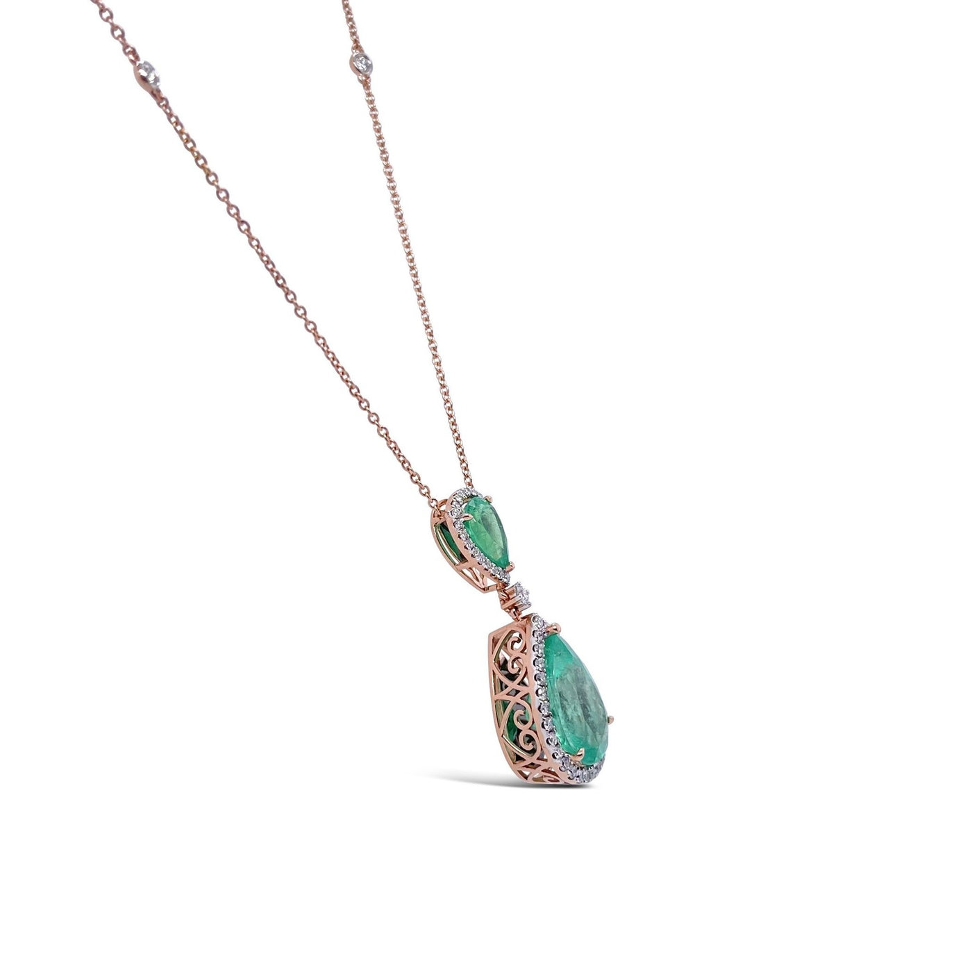 18CT Rose Gold Colombian Emerald and Diamond Pendant and Necklace