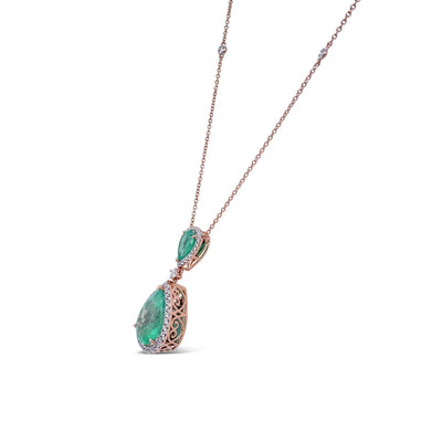 18CT Rose Gold Colombian Emerald and Diamond Pendant and Necklace