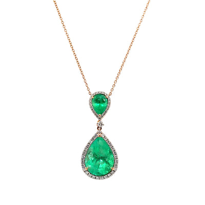 18CT Rose Gold Colombian Emerald and Diamond Pendant and Necklace