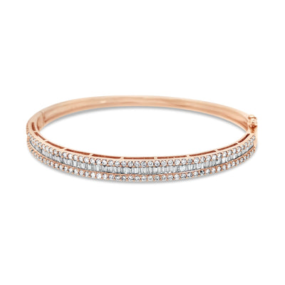 18CT Rose Gold Diamond Tapered Baguette Hinged Bangle