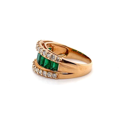 18CT Rose Gold Eight Stone Emerald and Diamond Dress Ring