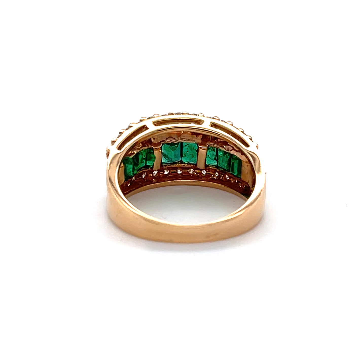 18CT Rose Gold Eight Stone Emerald and Diamond Dress Ring