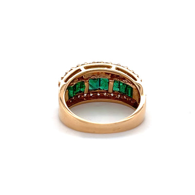 18CT Rose Gold Eight Stone Emerald and Diamond Dress Ring