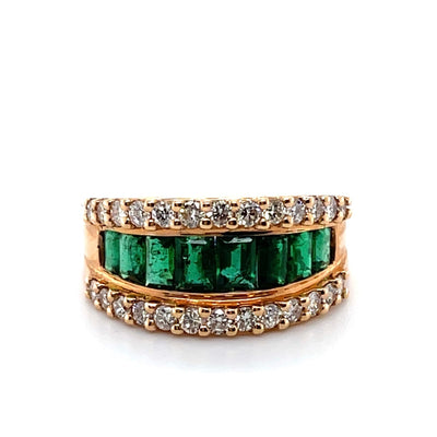 18CT Rose Gold Eight Stone Emerald and Diamond Dress Ring