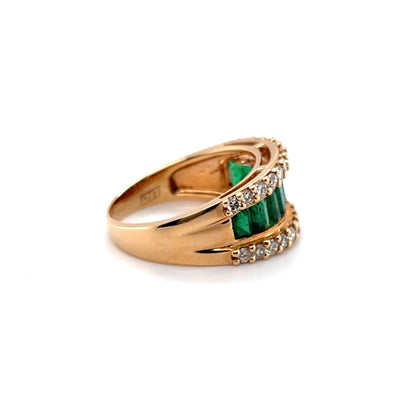 18CT Rose Gold Eight Stone Emerald and Diamond Dress Ring