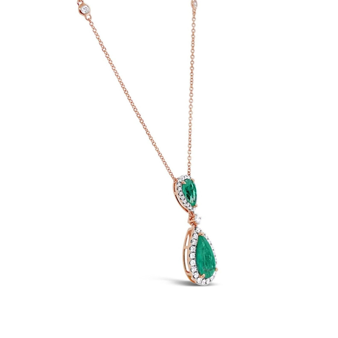 18CT Rose Gold Colombian Emerald and Diamond Necklace