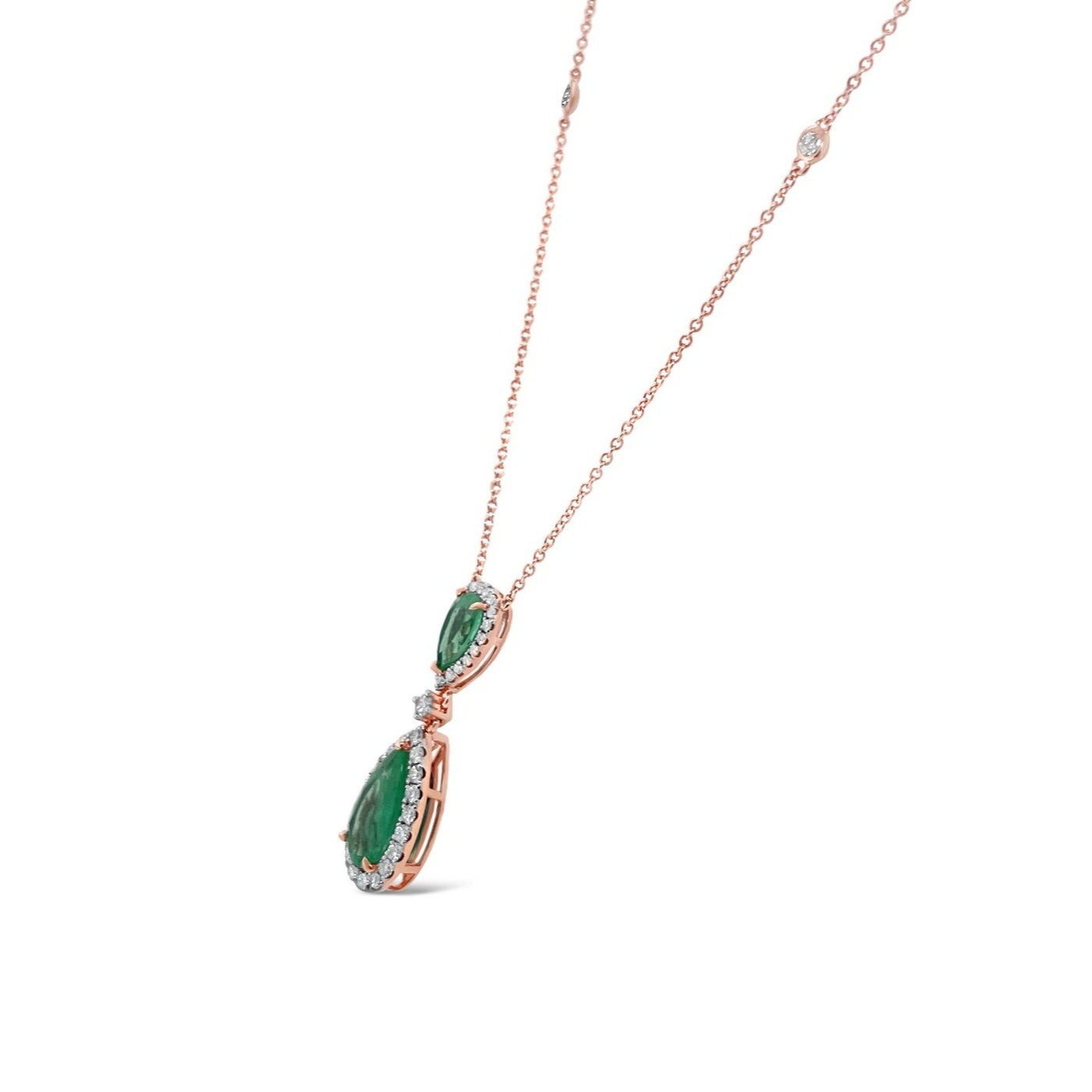 18CT Rose Gold Colombian Emerald and Diamond Necklace