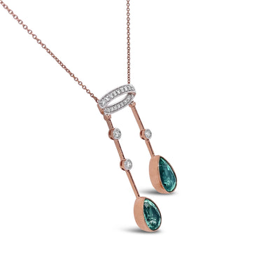 18CT Rose Gold Emerald and Diamond Pendant and Necklace
