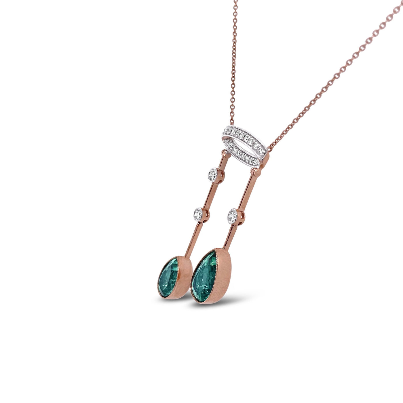 18CT Rose Gold Emerald and Diamond Pendant and Necklace