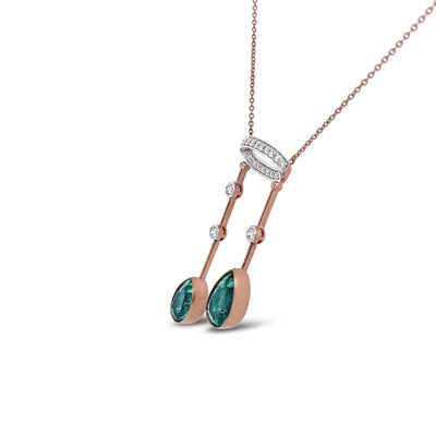 18CT Rose Gold Emerald and Diamond Pendant and Necklace
