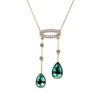 18CT Rose Gold Emerald and Diamond Pendant and Necklace