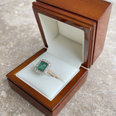 18CT Rose Gold Emerald and Diamond Ring