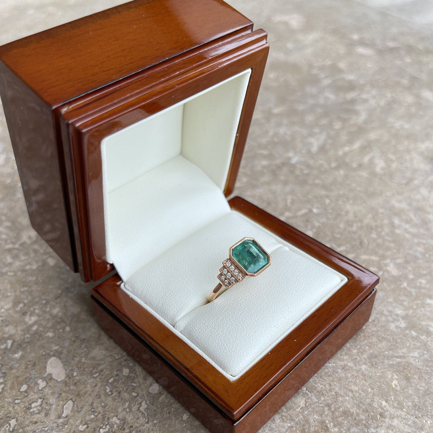 18CT Rose Gold Emerald and Diamond Ring