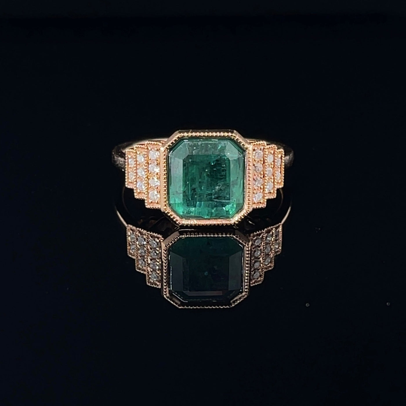 18CT Rose Gold Emerald and Diamond Ring