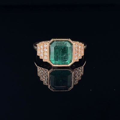 18CT Rose Gold Emerald and Diamond Ring