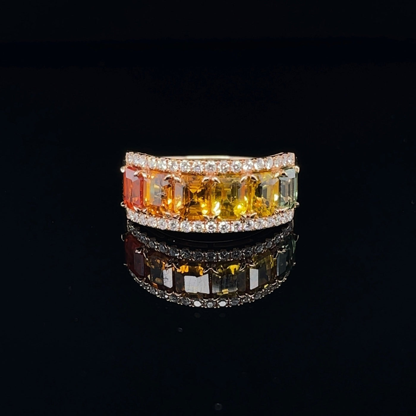 18CT Rose Gold Fancy Rainbow Sapphire and Diamond Ring