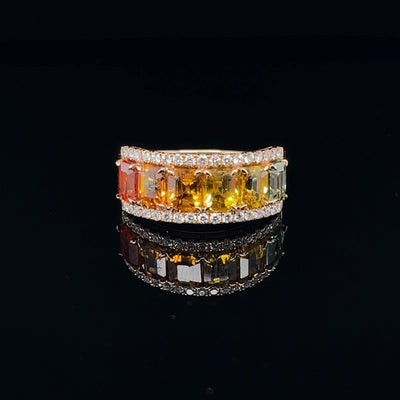 18CT Rose Gold Fancy Rainbow Sapphire and Diamond Ring
