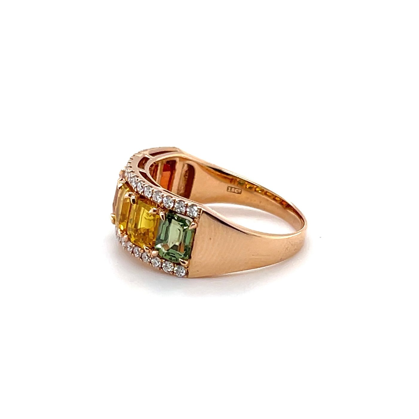 18CT Rose Gold Fancy Rainbow Sapphire and Diamond Ring