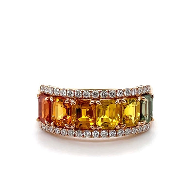 18CT Rose Gold Fancy Rainbow Sapphire and Diamond Ring
