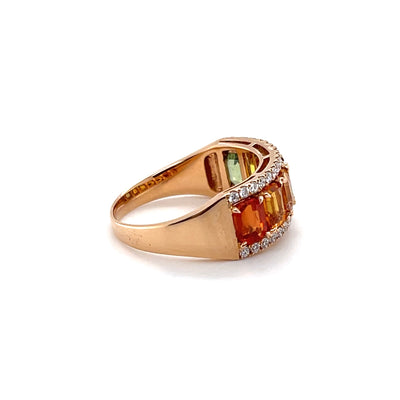 18CT Rose Gold Fancy Rainbow Sapphire and Diamond Ring