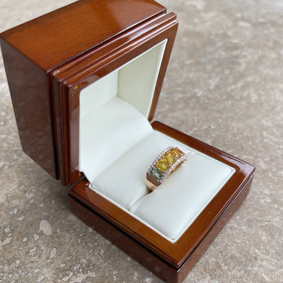 18CT Rose Gold Fancy Rainbow Sapphire and Diamond Ring