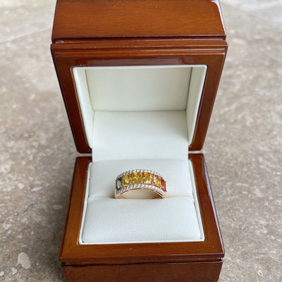 18CT Rose Gold Fancy Rainbow Sapphire and Diamond Ring
