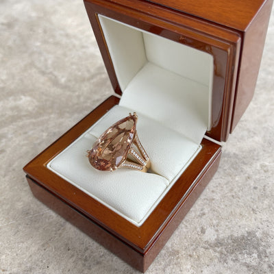 18CT Rose Gold Pear Morganite and Diamond Ring