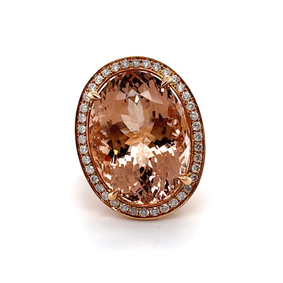 18CT Rose Gold Oval Morganite and Diamond Ring
