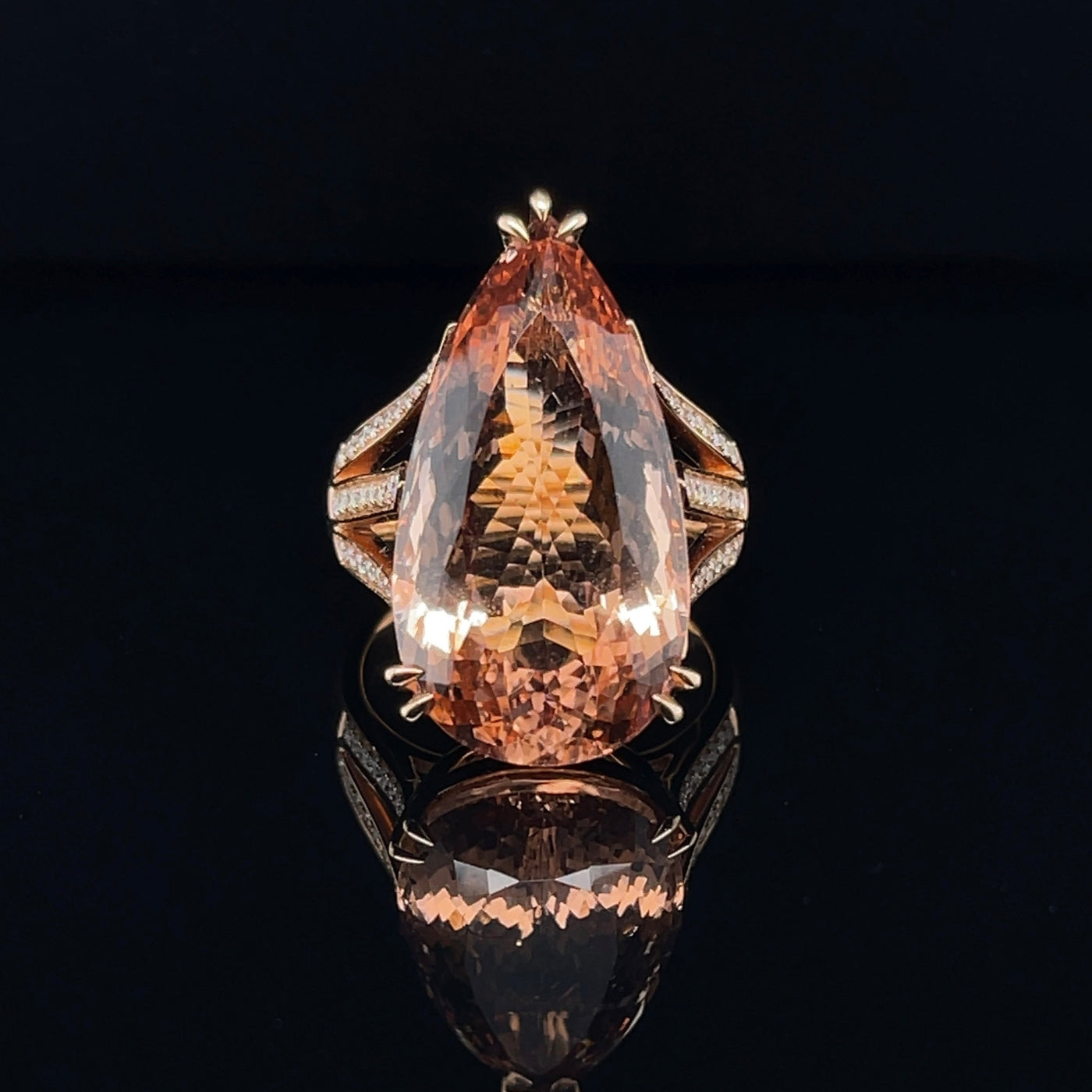 18CT Rose Gold Pear Morganite and Diamond Ring