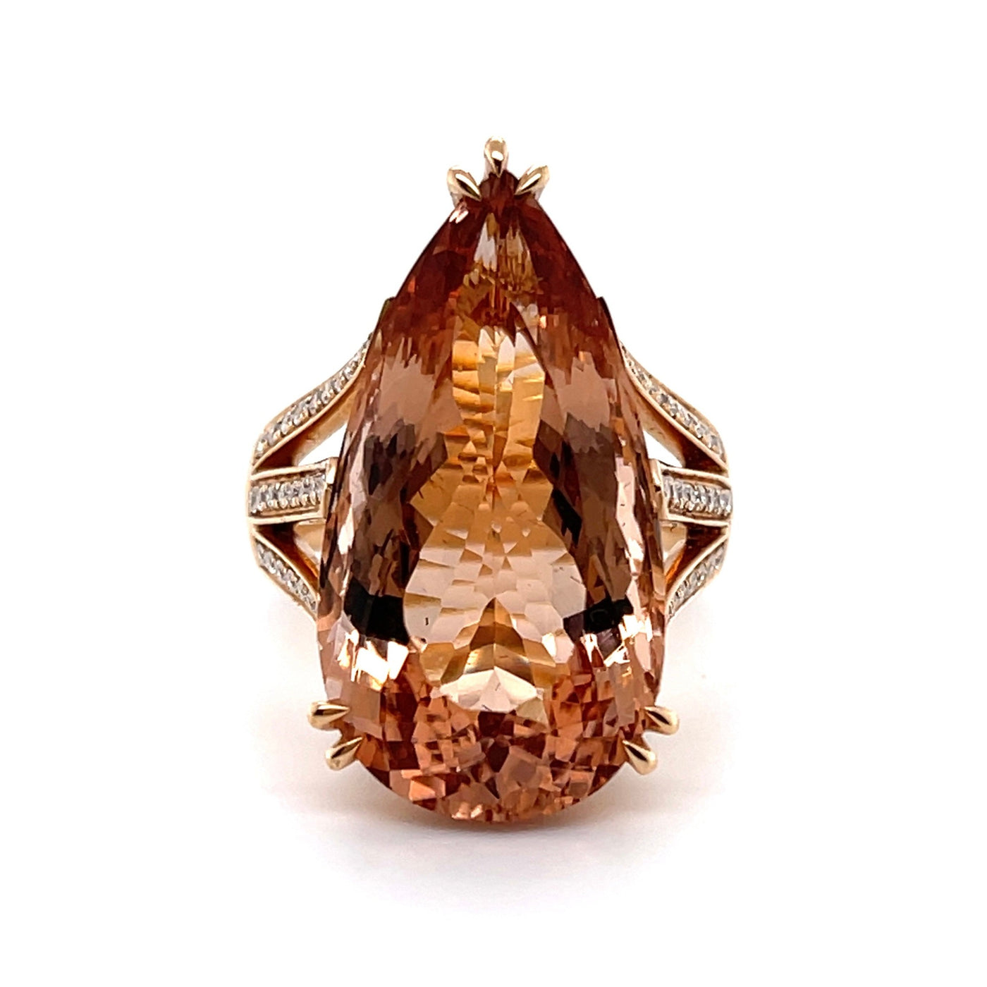 18CT Rose Gold Pear Morganite and Diamond Ring