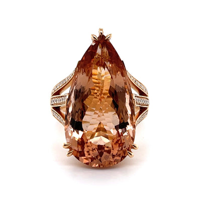 18CT Rose Gold Pear Morganite and Diamond Ring