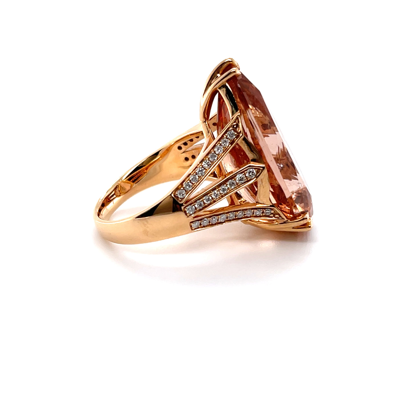 18CT Rose Gold Pear Morganite and Diamond Ring