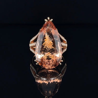 18CT Rose Gold Pear Morganite and Diamond Ring