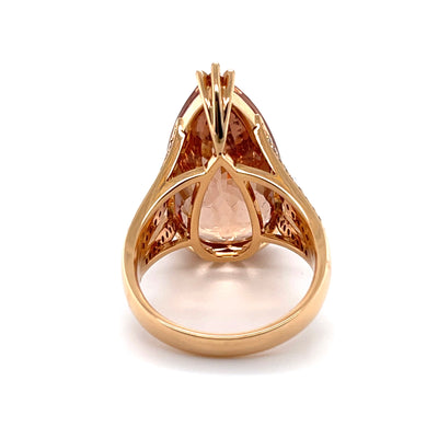 18CT Rose Gold Pear Morganite and Diamond Ring