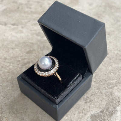 18CT Rose Gold Pearl and Diamond Onyx Ring