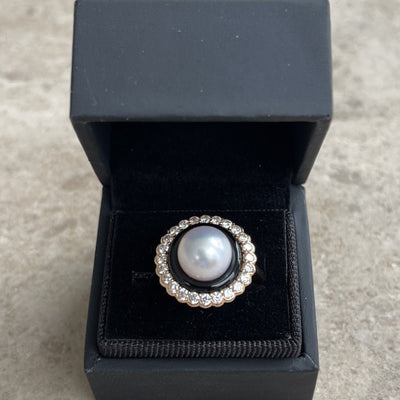 18CT Rose Gold Pearl and Diamond Onyx Ring