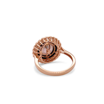 18CT Rose Gold Pearl and Diamond Onyx Ring