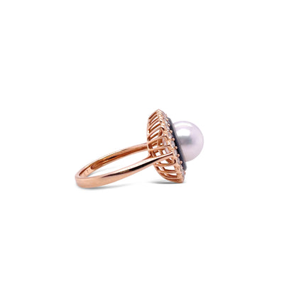 18CT Rose Gold Pearl and Diamond Onyx Ring
