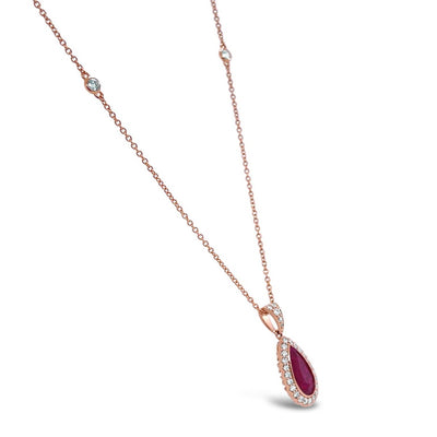 18CT Rose Gold (NO HEAT) Ruby and Diamond Necklace and Pendant