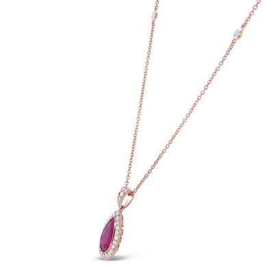 18CT Rose Gold (NO HEAT) Ruby and Diamond Necklace and Pendant