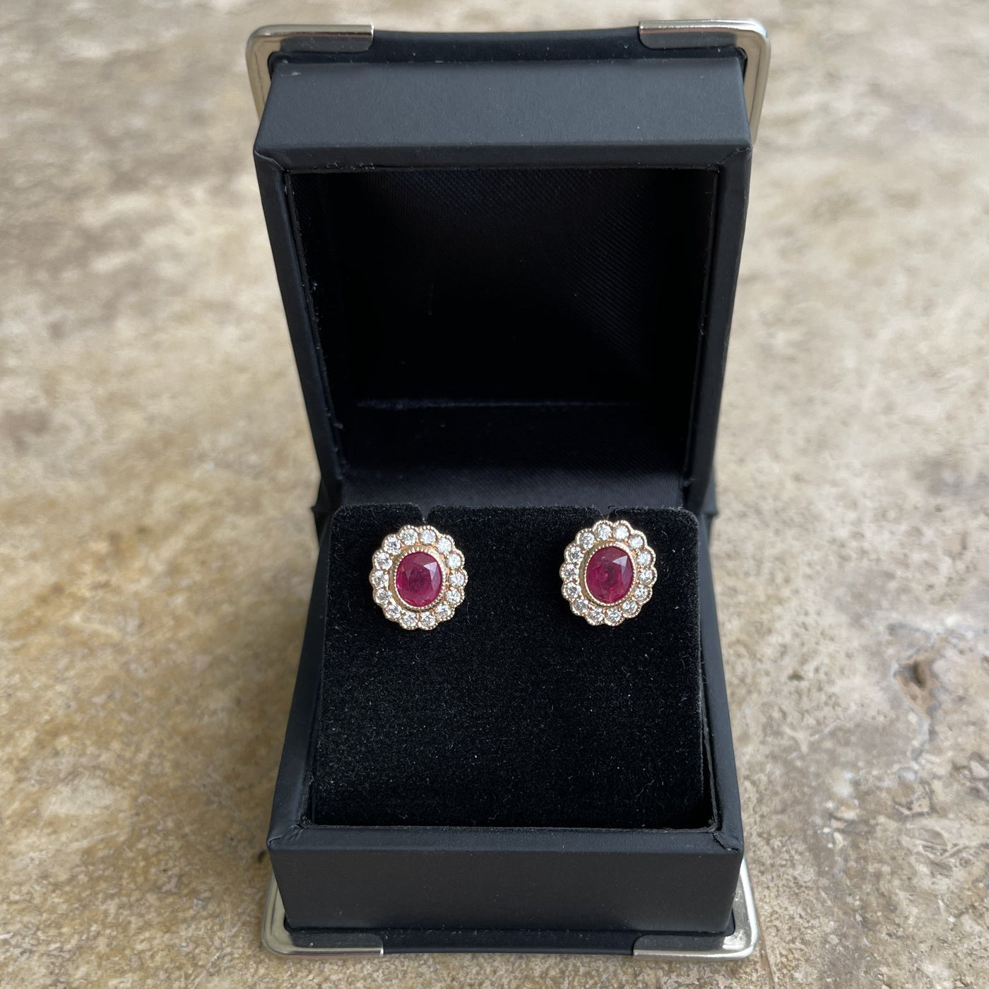 18CT Rose Gold Ruby and Diamond Stud Earrings