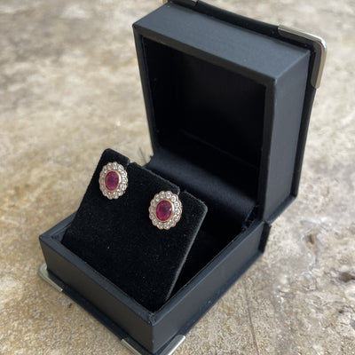 18CT Rose Gold Ruby and Diamond Stud Earrings