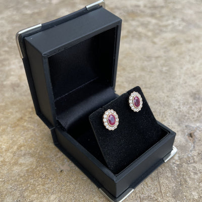 18CT Rose Gold Ruby and Diamond Stud Earrings