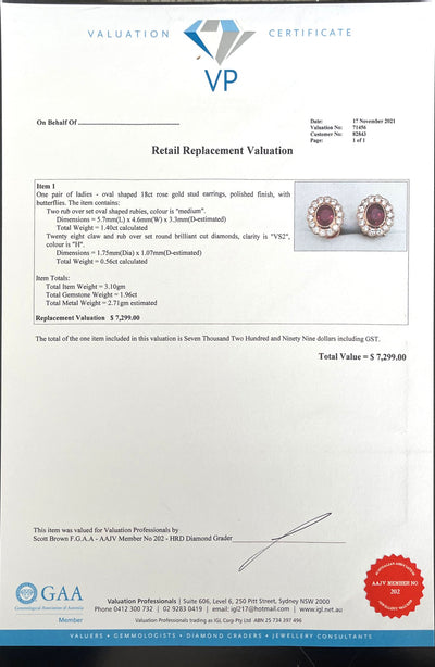 18CT Rose Gold Ruby and Diamond Stud Earrings